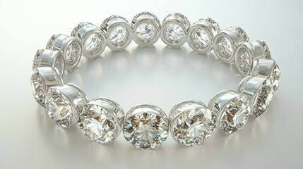 Obraz premium Luxurious diamond bracelet with round-cut stones arranged in a continuous loop on a clean white surface