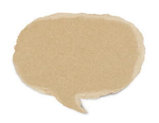 Brown paper bubble. Blank brown cut out cardboard paper speech bubble. Png transparency