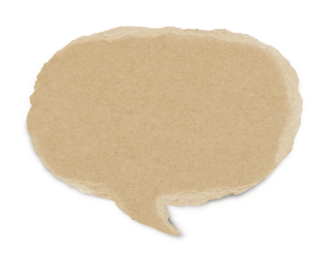 Brown paper bubble. Blank brown cut out cardboard paper speech bubble. Png transparency