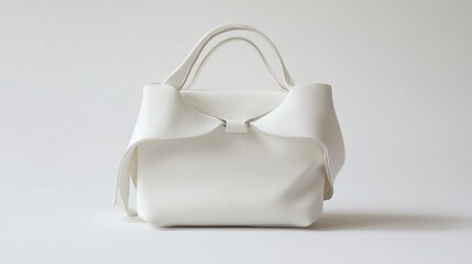 Simple and refined modern handbag with matte finish and silver loops on white