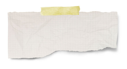 Real notepad with grid line isolated. White grid notepaper journal sticker. A blank sheet of checkered paper. 