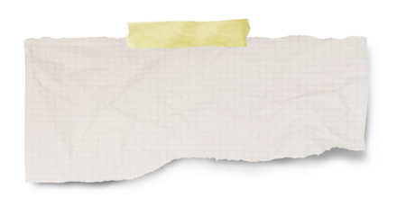 Real notepad with grid line isolated. White grid notepaper journal sticker. A blank sheet of checkered paper. 