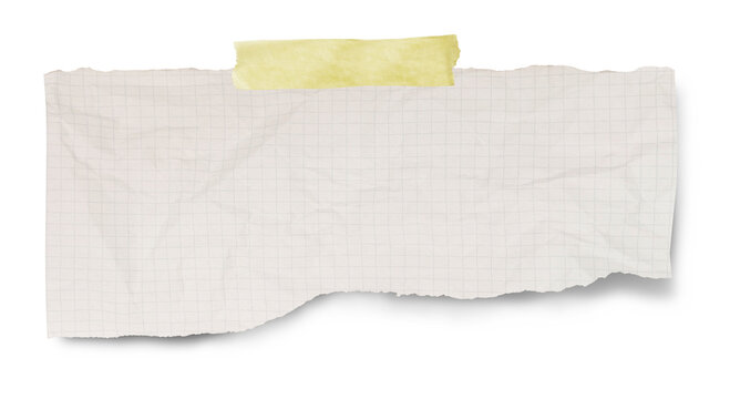 Real notepad with grid line isolated. White grid notepaper journal sticker. A blank sheet of checkered paper. 