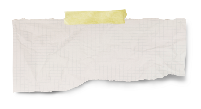 Real notepad with grid line isolated. White grid notepaper journal sticker. A blank sheet of checkered paper. 