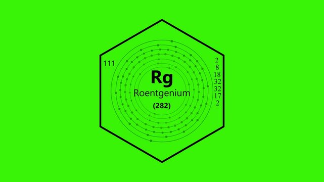 roentgenium chemical element periodic table on background.animated periodic table.Shows name, atomic weight and element number.