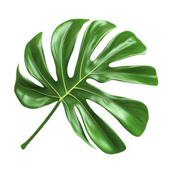 A single monstera leaf isolated on black background on transparent background
