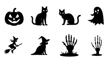 "Halloween Icons Set – Flat Spooky Symbols of Ghosts, Pumpkins, Witches, and More"

