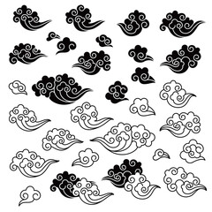 Clouds drawn in a simple and abstract style,