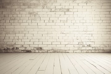Empty room with white brick wall and wooden floor