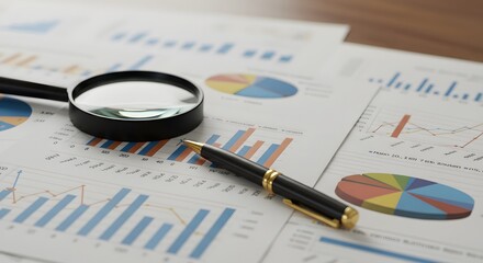 Financial Charts with Magnifying Glass