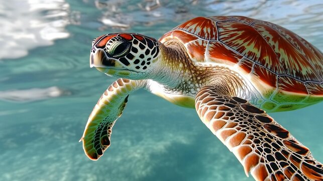 Sea turtle underwater swimming vibrant shell ocean wildlife