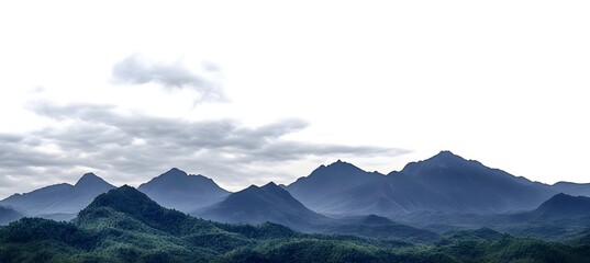 Majestic mountain range under a dramatic, cloudy sky. Stunning natural landscape perfect for outdoor, hiking, and travel themes. isolated on white background