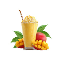 Refreshing Mango Smoothie with Whipped Cream and Fresh Mango Chunks
