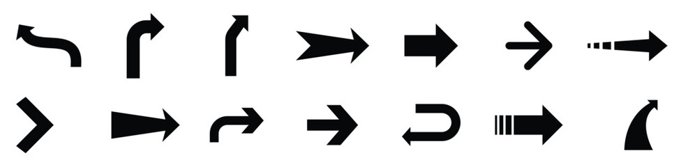 Arrow shape icon set. Suitable for design element of direction map, infographic, and navigation symbol. Arrow vector illustration collection.