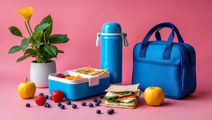 Vibrant snack break with lunchbox and thermos