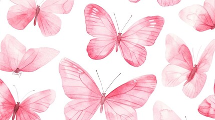 Fototapeta premium Delicate, light pink butterflies, painted in watercolor style, forming a seamless pattern.