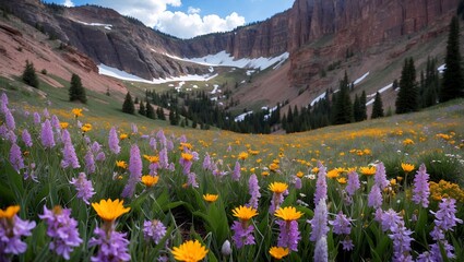 Fototapeta premium Vibrant wildflower carpet in colorado mountain landscape