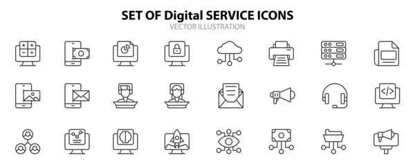 Digital Service icon pack for your web site design, logo, app, UI. Digital Service icon outline design. Vector graphics illustration and editable stroke. EPS 10.