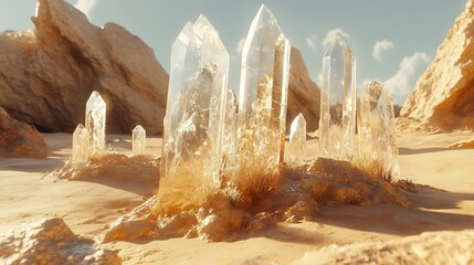 Crystal formations in desert landscape