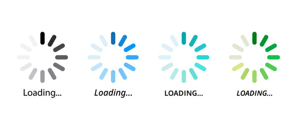 Set of loading icons. Loading progress icon set. Loading status icon. Progress bar loading signs. Load vector icons. Buffering vector icon