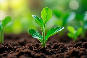 growing green seedling or small tree on soil.created with the help of artificial intelligence.