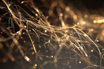 Golden strands abstract glowing filament background
