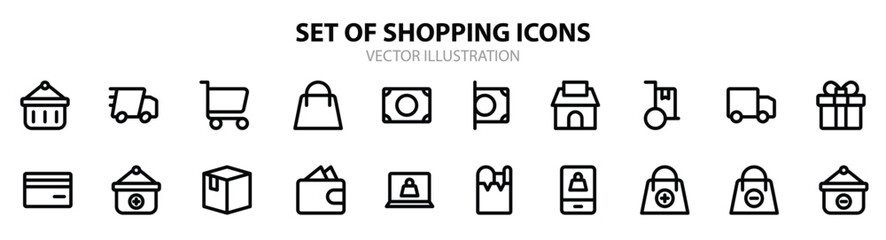Online shopping icon pack isolated on white background. for your web site design, logo, app, UI. Vector graphics illustration and editable stroke. EPS 10.