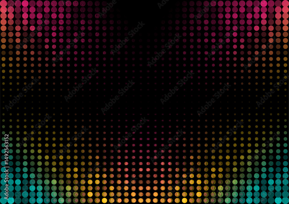Poster Colorful glow halftone dots grunge abstract retro background. Geometric tech concept vector design