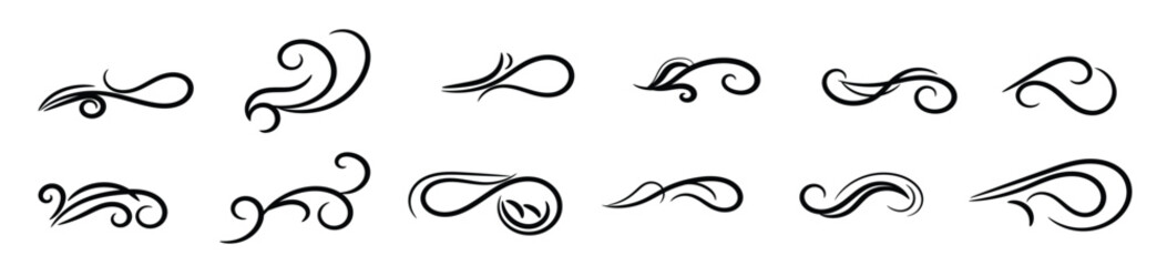 Set of swirl border calligraphy and dividers decorative vector in vintage style on white background