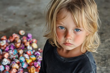 Fototapeta premium emotional scene: child alone with wrappers