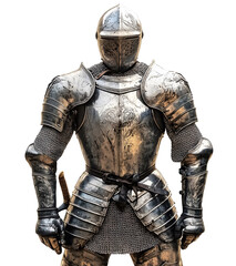medieval knight in armour, isolated background.