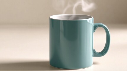 Obraz premium Steaming hot drink in teal mug warm beverage still life