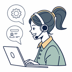 Call center operator with headset web icon design. Call center avatar set. Client services and communication, customer support, phone assistance, information, solutions.	
