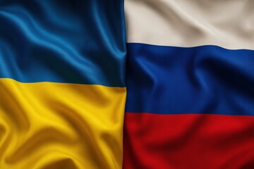 Fototapeta premium Ukraine and Russia flags background.