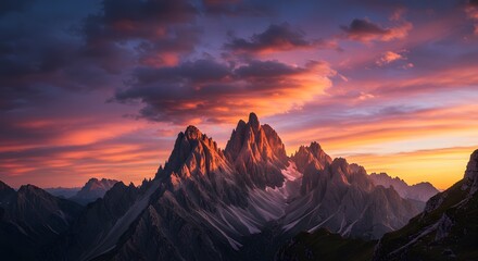 Colorful Sunset Over Mountain Range