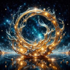 Abstract of light  forming circles against a dark background ~ Ai