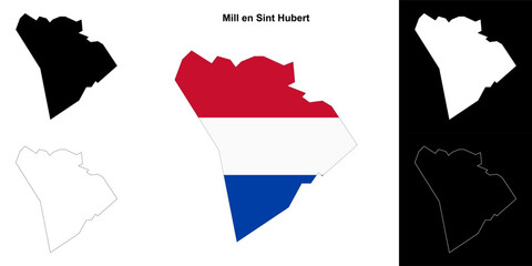 Mill en Sint Hubert blank outline map set