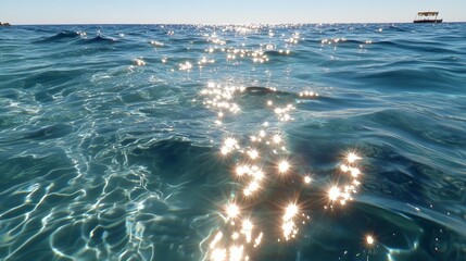 Sunlight sparkling on blue ocean water