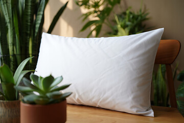 White Pillow Plants Home Decor Mockup