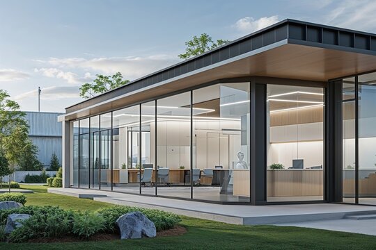 Modern Office Building Design for Small to Medium-Sized Enterprises with Glass Windows and Contemporary Architecture