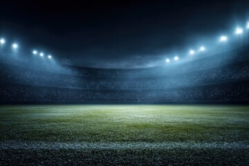 Night Stadium: Illuminated Field, Crowd, Dramatic Lighting