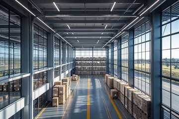 Obraz premium Stunning Panoramic View of Contemporary Logistics Center with Elegant Design and Expansive Windows