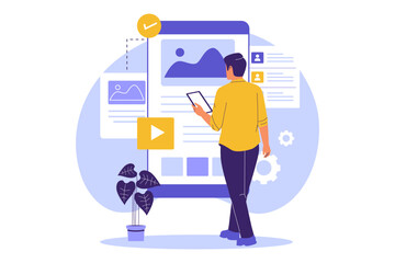 Flat Illustration of Usability Testing in UI UX Design. Illustrations for websites, landing pages, mobile apps, posters and banners