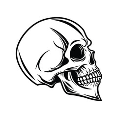 Skull drawing silhouette vector illustration. Gothic style, dark design, detailed contour, spooky and edgy icon