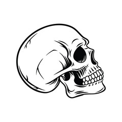 Skull drawing silhouette vector illustration. Gothic style, dark design, detailed contour, spooky and edgy icon