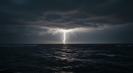 Lightning Strike Over Dark Sea Waters