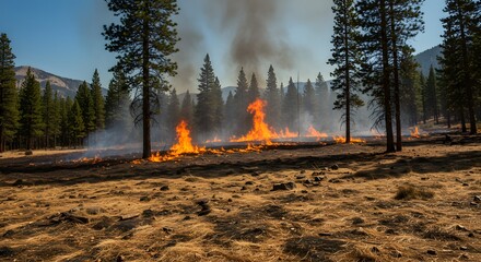 Forest Fire Burning in Dry Landscape