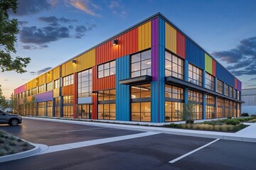 Fototapeta premium Contemporary Exterior Design of Stylish Commercial Warehouse with Office Space and Eye-Catching Features