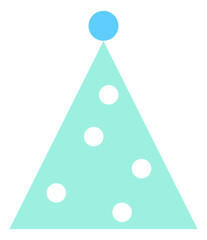 A simple birthday hat, minimalist design featuring a green triangle adorned with white and blue circles.