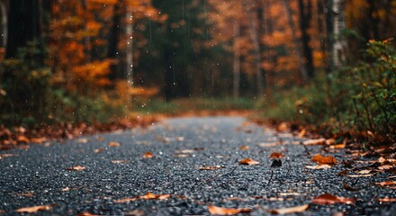 Autumn Forest Path with Fallen Leaves